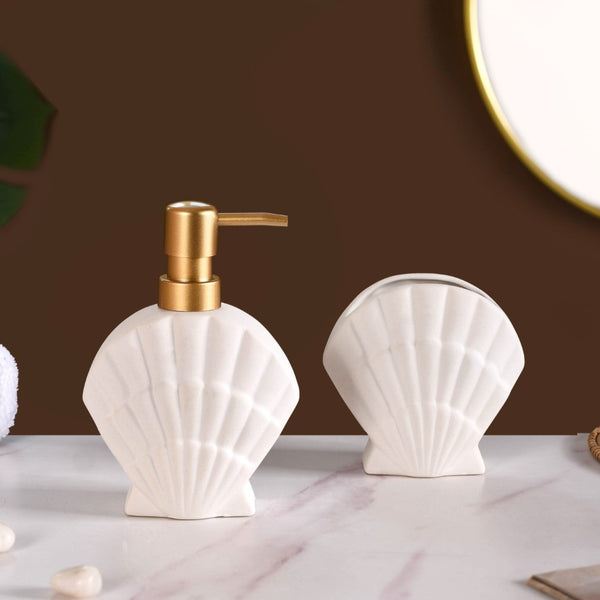 Shell Shaped Ceramic Bathroom Set Of 2 White