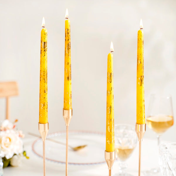 Gold Foil Candles Yellow Set Of 8