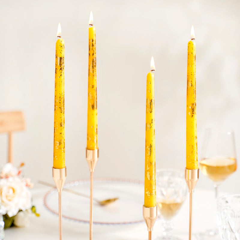 Gold Foil Candles Yellow Set Of 8 - Lemon Yellow Gold Laminate Candles, Lemon Yellow Candles, Gold Laminate Candle Set, Decorative Yellow Candles