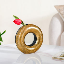 Gold Donut Showpiece Vase - Reversible Donut Vase, Reversible Donut Vase, Glam Donut Vase, Modern Glam Vase, Decorative Donut Vase