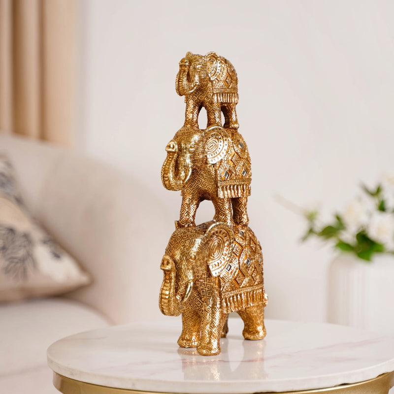 Elephant Family Pyramid With Mirrorwork Gold