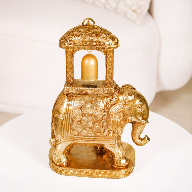 Elephant Ambabari With Bell Showpiece Gold