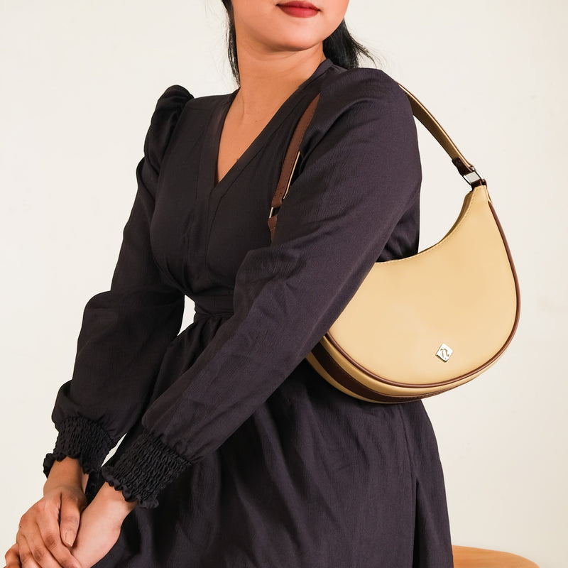 Stylish Half Moon Shoulder Bag Beige