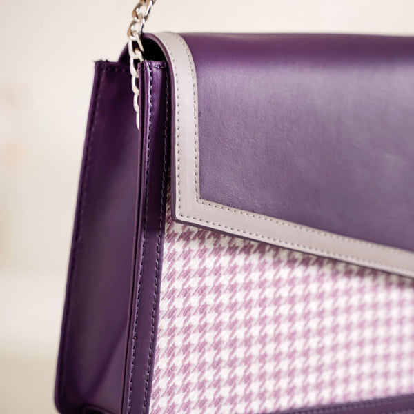 Houndstooth Diagonal Flap Handbag Purple