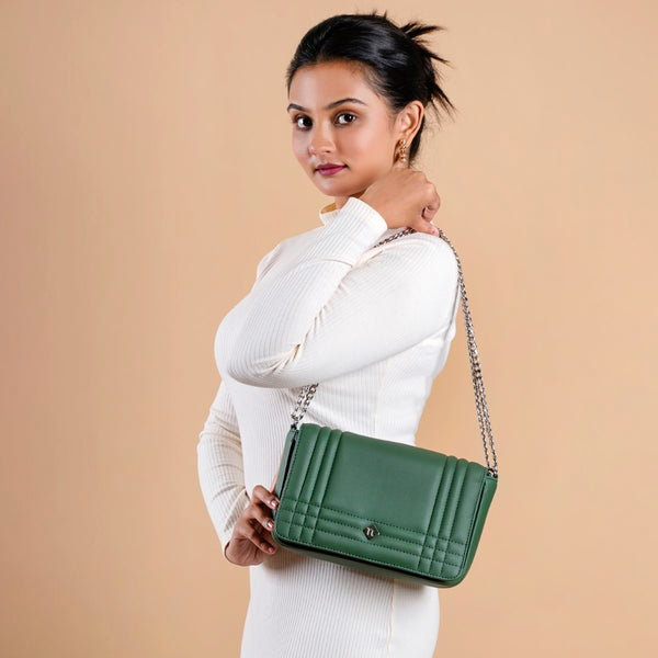 Cypress Green Cross Body Shoulder Bag With Chain