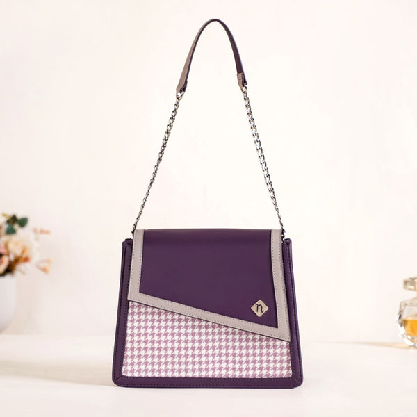 Houndstooth Diagonal Flap Handbag Purple
