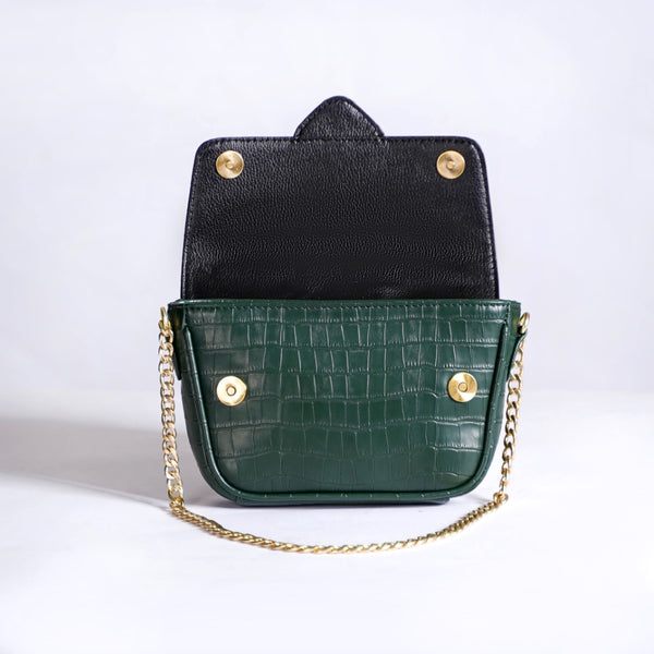 Green Croco Textured Shoulder Bag