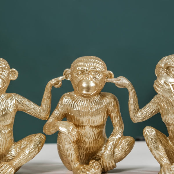 Gandhi Monkey Trio Resin Decor Showpiece Gold