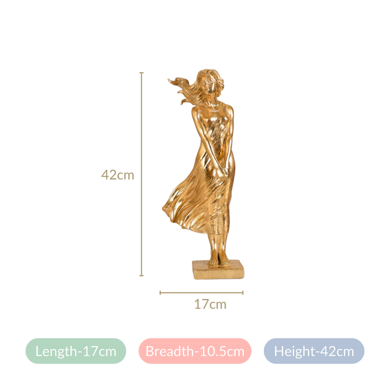Golden Girl Statue Large - Girl Resin Sculpture Gold, Elegant Resin Figurine, Gold Girl Sculpture, Decorative Gold Resin Art