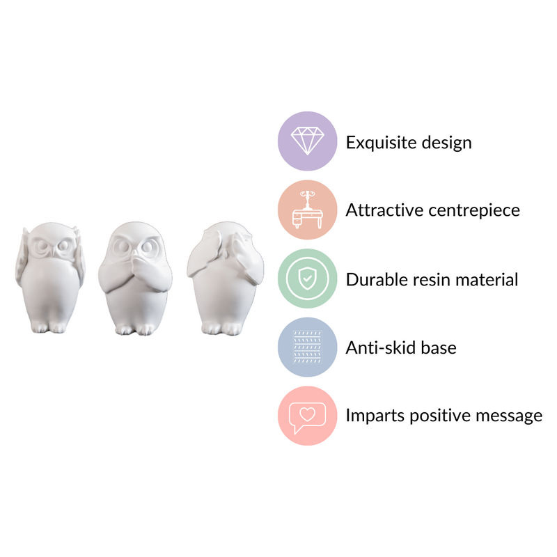 Wise Owl Resin Showpiece White Set Of 3