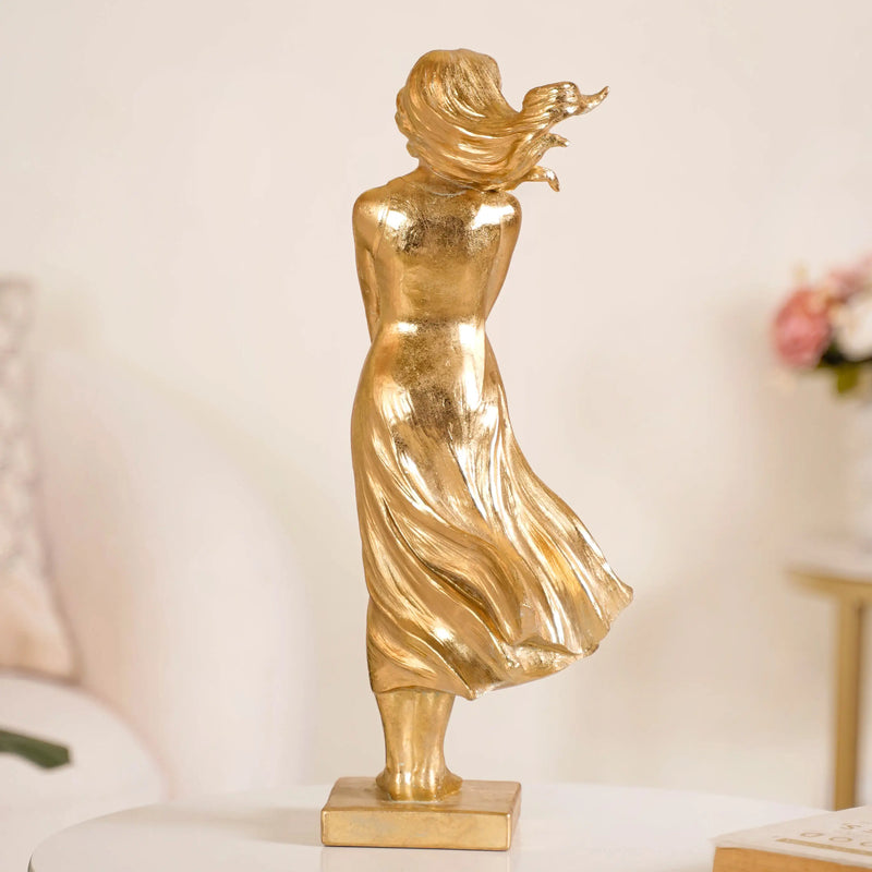 Golden Girl Statue Large - Girl Resin Sculpture Gold, Elegant Resin Figurine, Gold Girl Sculpture, Decorative Gold Resin Art
