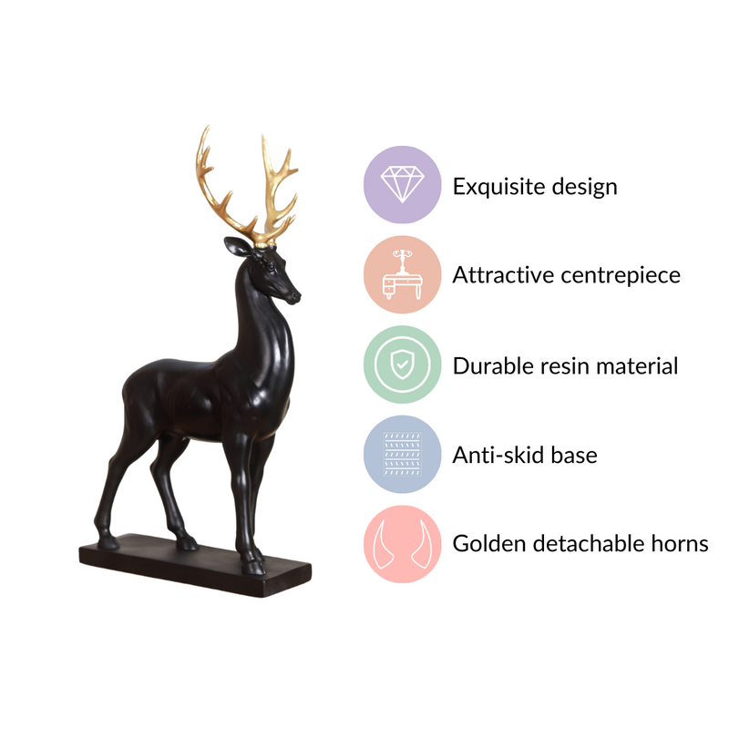 Black Reindeer Showpiece Large- Showpiece, animal figurine, animal sculpture, decor object, animal statues, showpiece for living room