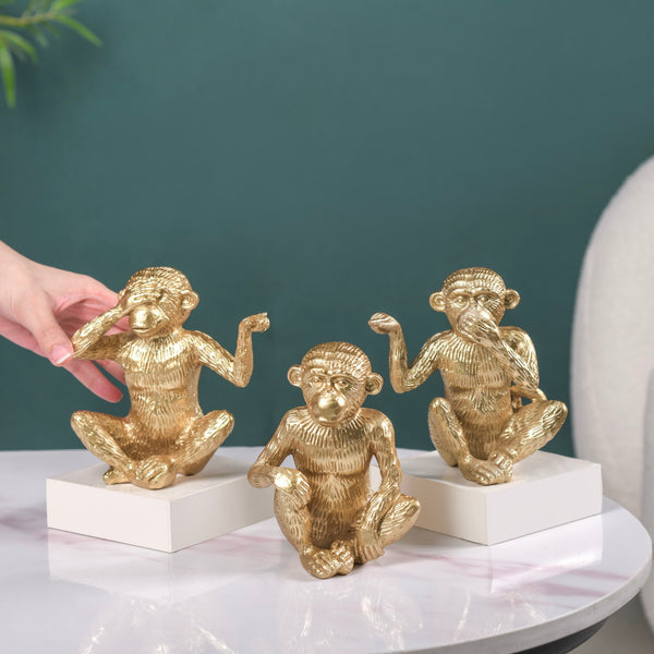 Monkey Trio Resin Decor Showpiece Gold