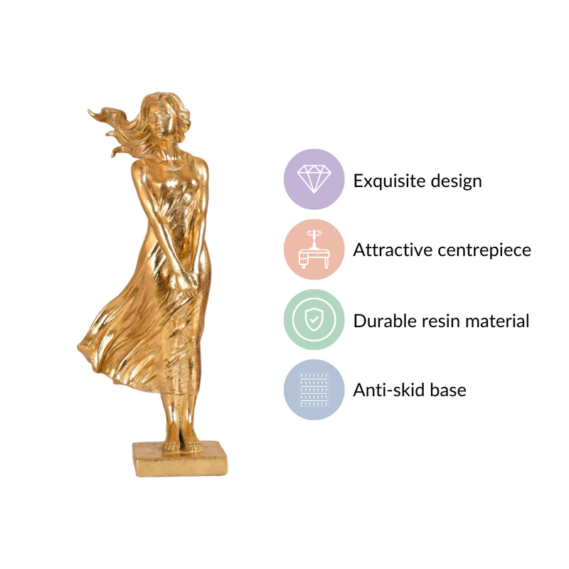 Golden Girl Statue Large - Girl Resin Sculpture Gold, Elegant Resin Figurine, Gold Girl Sculpture, Decorative Gold Resin Art