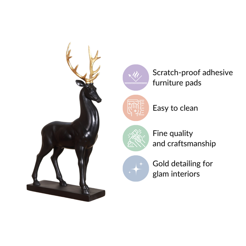 Black Reindeer Showpiece Large- Showpiece, animal figurine, animal sculpture, decor object, animal statues, showpiece for living room