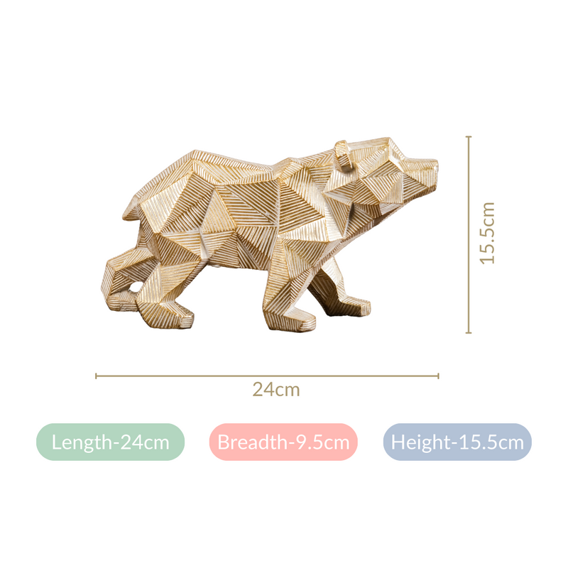 Geometric Bear Showpiece Gold - Bear Showpiece, Gold Bear Decor, Walking Bear Sculpture, Decorative Bear Figurine