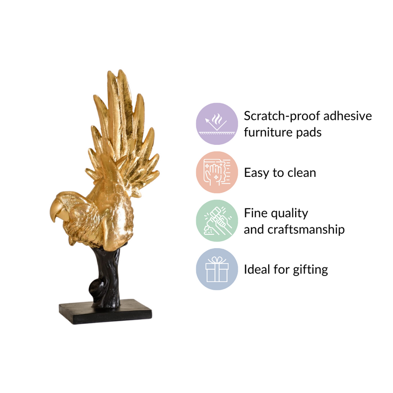 Elegant Macaw Showpiece Gold- Parrot Showpiece, Gold Parrot Figurine, Decorative Gold Parrot, Parrot Decor, Parrot Sculpture
