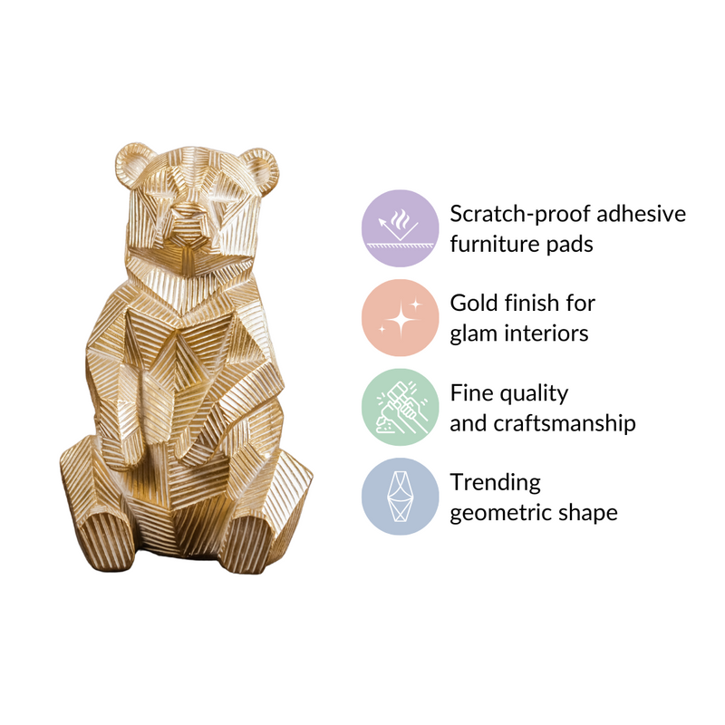 Gold Accent Bear Statue - Gold Bear Sitting Showpiece, Gold Bear Figurine, Decorative Sitting Bear, Bear Sculpture, Sitting Bear Decor