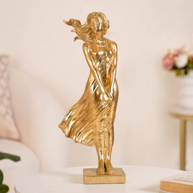 Golden Girl Statue Large - Girl Resin Sculpture Gold, Elegant Resin Figurine, Gold Girl Sculpture, Decorative Gold Resin Art