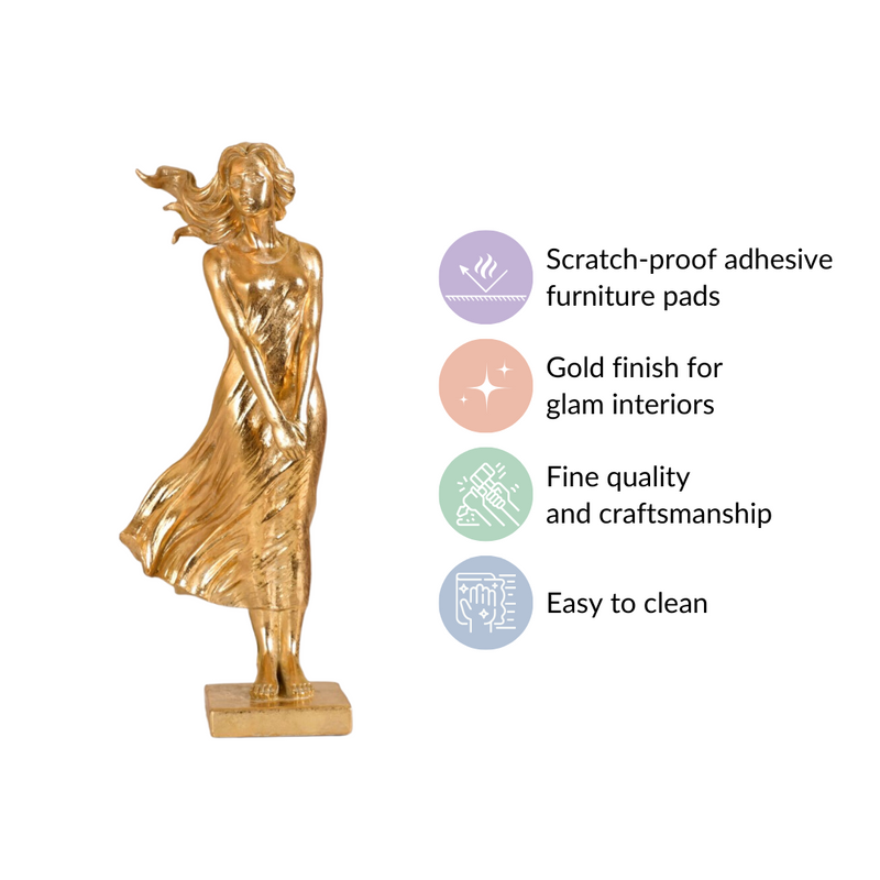 Golden Girl Statue Large - Girl Resin Sculpture Gold, Elegant Resin Figurine, Gold Girl Sculpture, Decorative Gold Resin Art