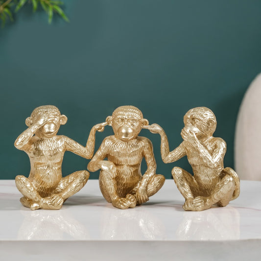 Gandhi Monkey Trio Resin Decor Showpiece Gold - Gandhi Monkey Trio, Resin Decor Showpiece, Gold Monkey Trio, Unique Monkey Sculpture