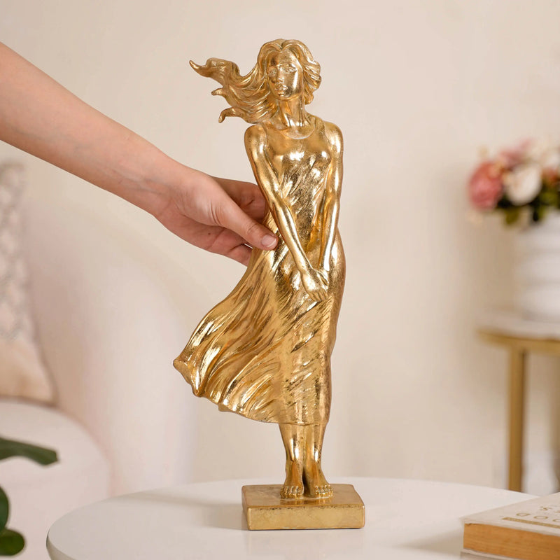 Golden Girl Statue Large - Girl Resin Sculpture Gold, Elegant Resin Figurine, Gold Girl Sculpture, Decorative Gold Resin Art