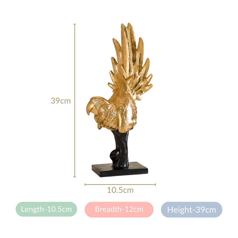 Elegant Macaw Showpiece Gold- Parrot Showpiece, Gold Parrot Figurine, Decorative Gold Parrot, Parrot Decor, Parrot Sculpture