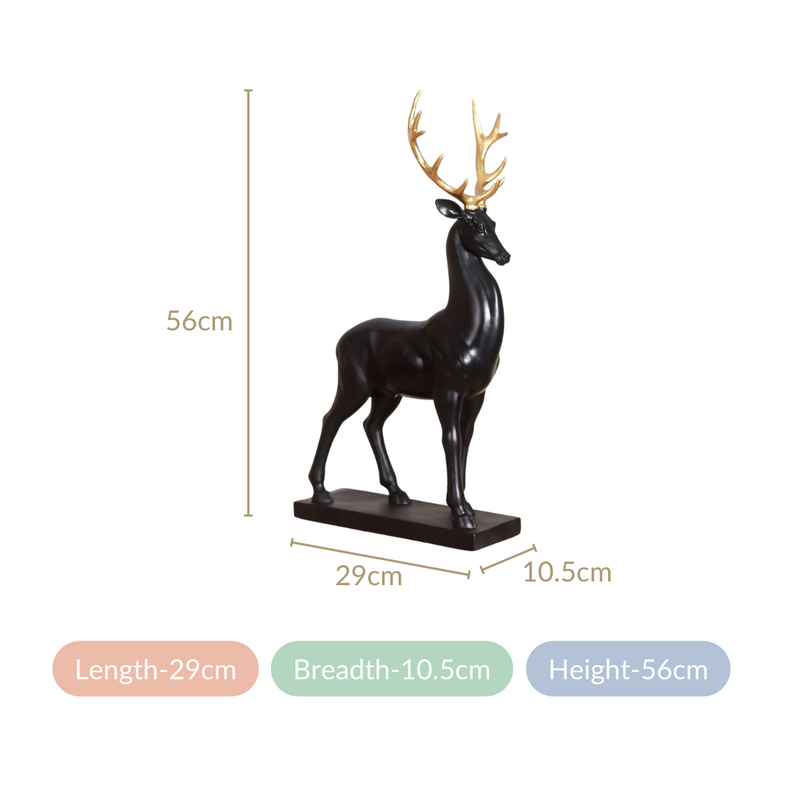 Black Reindeer Showpiece Large- Showpiece, animal figurine, animal sculpture, decor object, animal statues, showpiece for living room