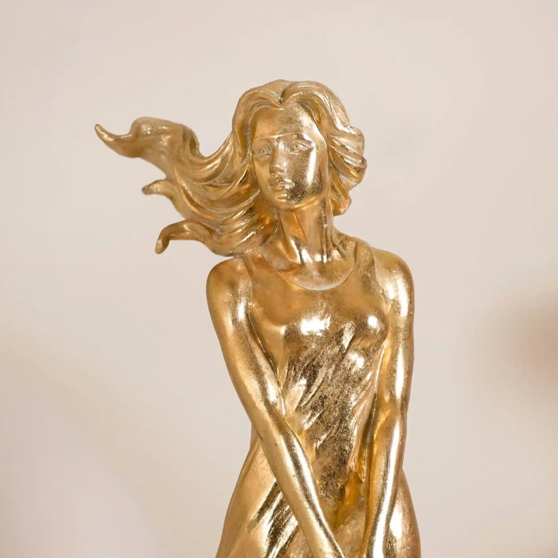 Golden Girl Statue Large - Girl Resin Sculpture Gold, Elegant Resin Figurine, Gold Girl Sculpture, Decorative Gold Resin Art