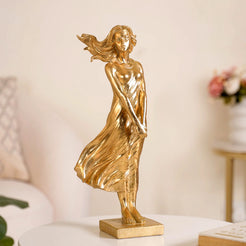 Golden Girl Statue Large - Girl Resin Sculpture Gold, Elegant Resin Figurine, Gold Girl Sculpture, Decorative Gold Resin Art