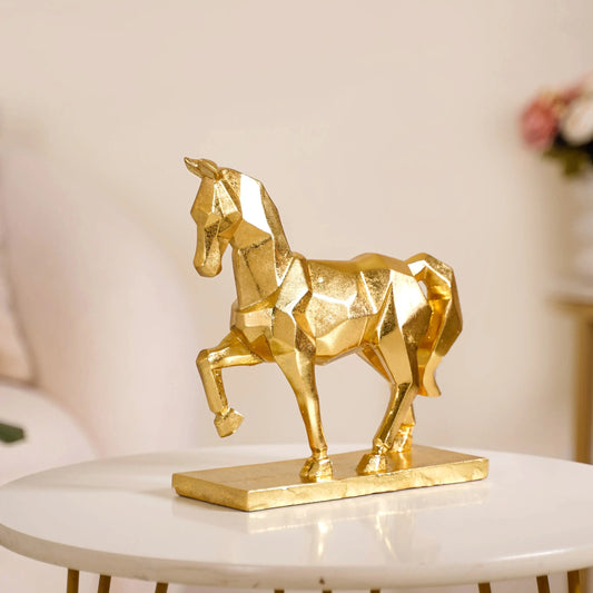 Golden Trotting Horse Decor - geometric horse decor, gold horse statue, modern animal art, contemporary home accents