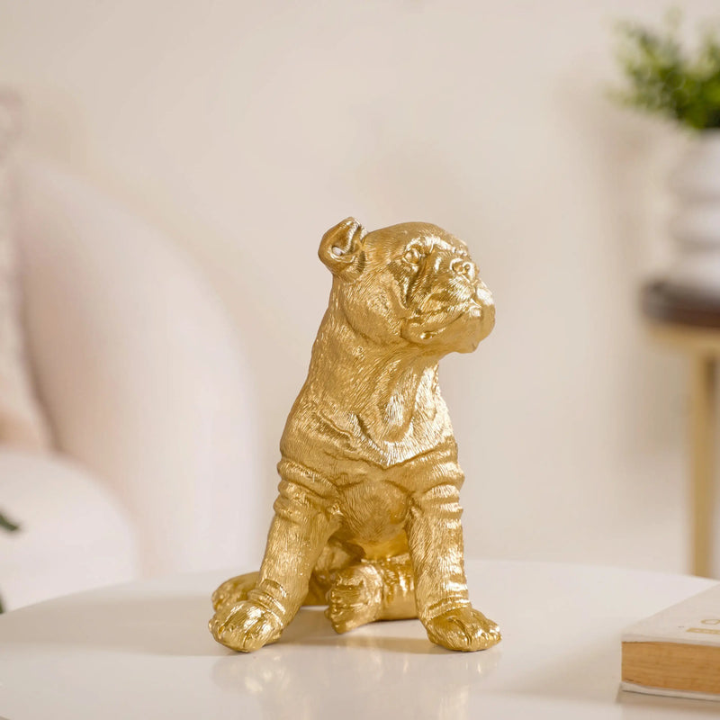 Dog Showpiece Gold Large- Pug Dog Showpiece, Gold Pug Figurine, Decorative Gold Pug, Gold Dog Decor, Pug Statue