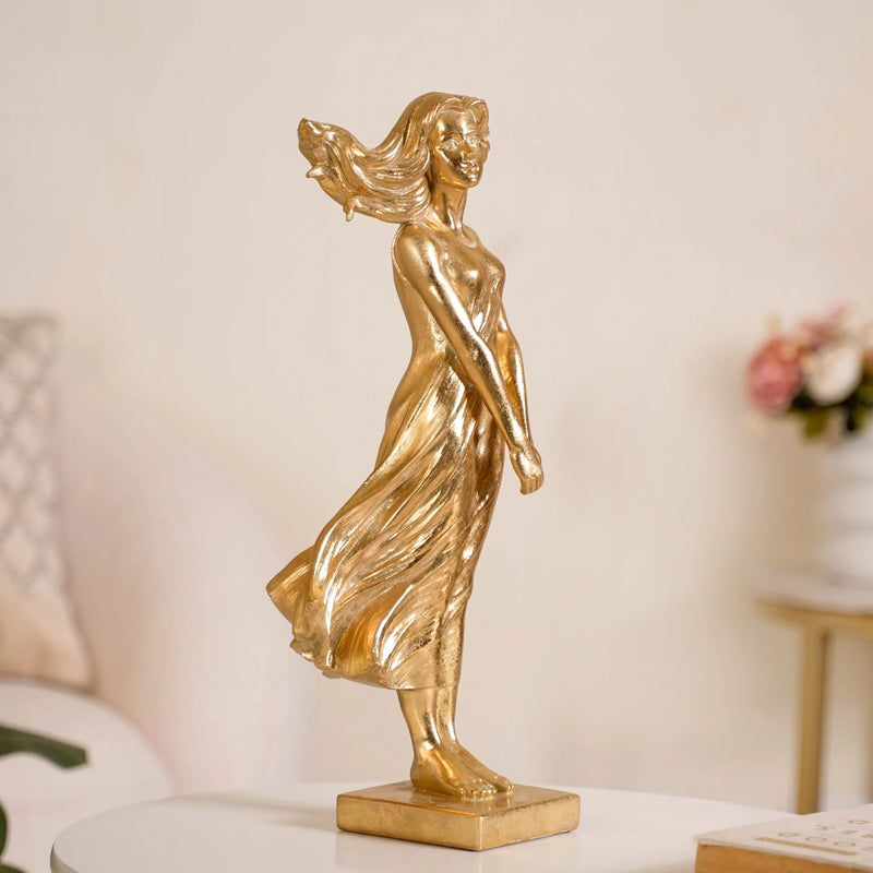 Golden Girl Statue Large - Girl Resin Sculpture Gold, Elegant Resin Figurine, Gold Girl Sculpture, Decorative Gold Resin Art