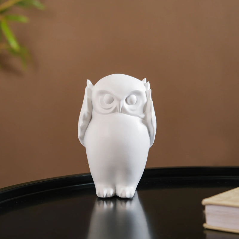 Wise Owl Resin Showpiece White Set Of 3