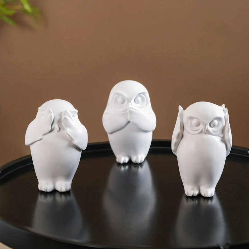 Wise Owl Resin Showpiece White Set Of 3