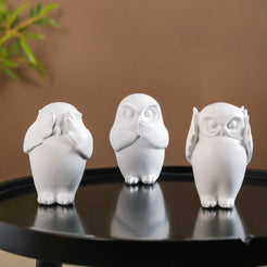 Wise Owl Resin Showpiece White Set Of 3