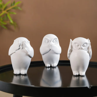 Wise Owl Resin Showpiece White Set Of 3