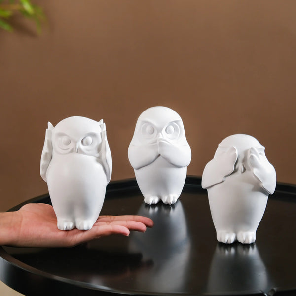 Wise Owl Resin Showpiece White Set Of 3