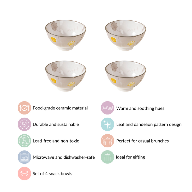 Dandelion Snack Bowls Set Of 4 300ml - Snack bowls, ceramic bowls, icecream bowls, snack bowls set, small bowls