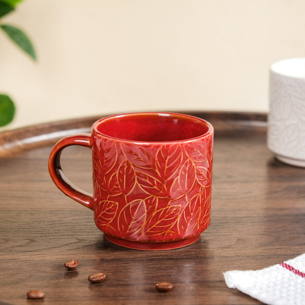 Sienna Leaf Embossed Ceramic Tea Cup Set Of 4 250ml