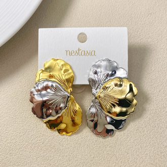 Silver And Gold Iris Flower Earrings