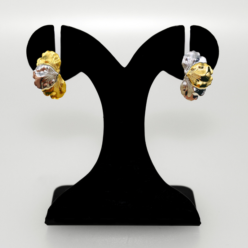 Silver And Gold Iris Flower Earrings