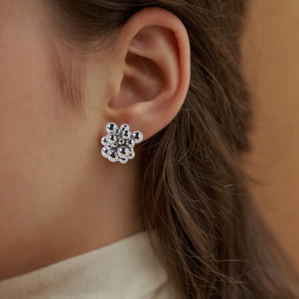 Silver Bold Beaded Cluster Earrings