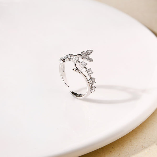 Silver Butterfly Charm Stone Ring