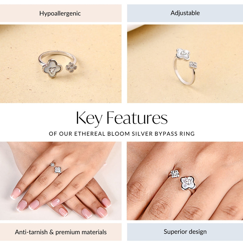 Ethereal Bloom Silver Bypass Ring