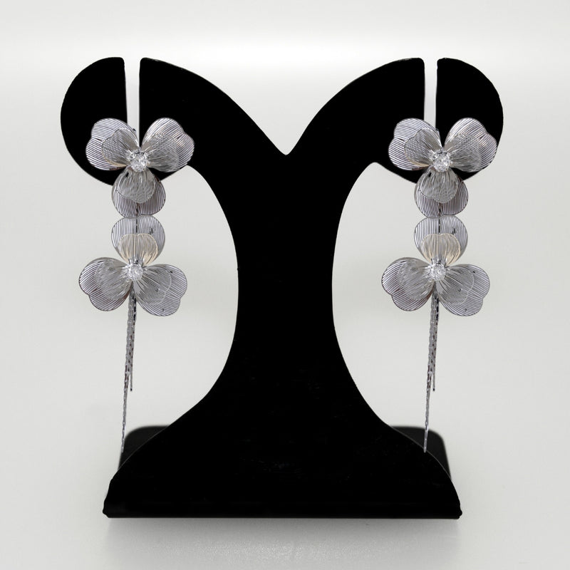 Silver Clover Leaf Tassel Dangler Earrings