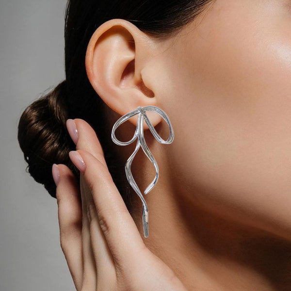 Silver Flowy Knot Drop Earrings