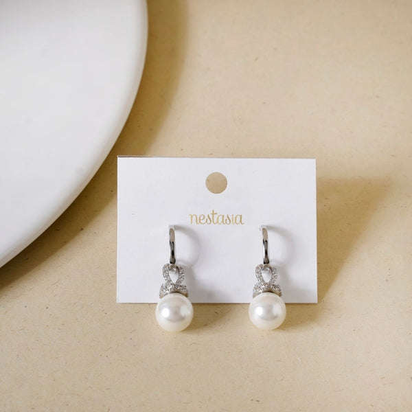 Silver Halo Pearl Drop Earrings