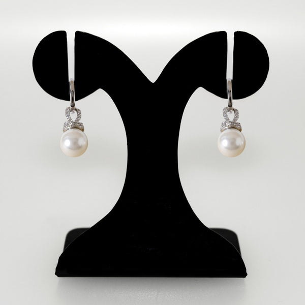 Silver Halo Pearl Drop Earrings