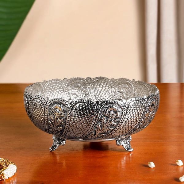 Lustre Brass Urli With Pure Silver Coating 18cm